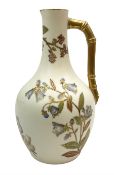 Late 19th century Royal Worcester blush ivory ewer decorated with floral sprays and gilt