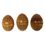 Three 19th century coquilla nut pomanders or flea catchers