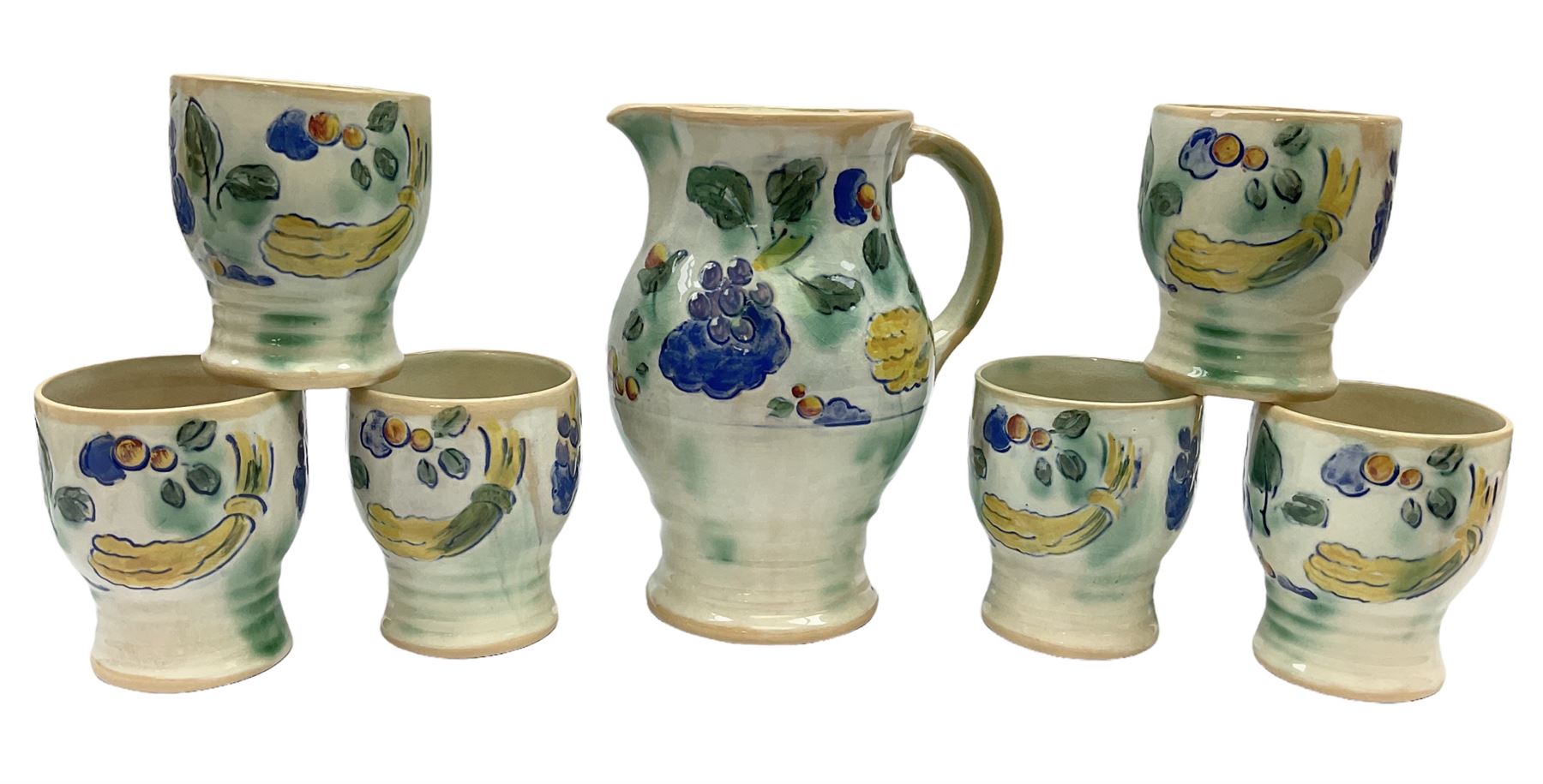 Early 20th century Royal Doulton Brangwyn Ware jug and set of six beakers