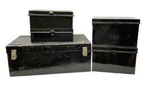 Five black metal deed boxes