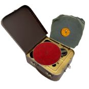 Small manual gramophone in crocodile effect case