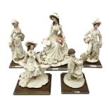 Five Napoli Belcari figures upon wooden plinths