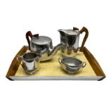 Picquot ware four piece tea set and tray