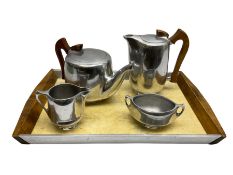Picquot ware four piece tea set and tray