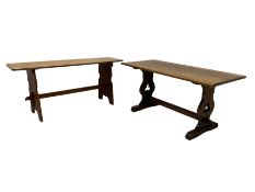 Early. 20th century oak rectangular coffee table on stretcher base