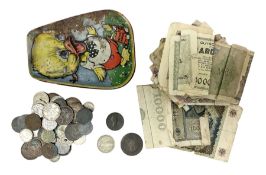 Collection of bank notes and coins