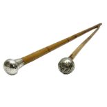 Bamboo walking cane with silver-plate top