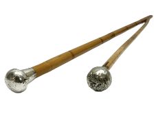 Bamboo walking cane with silver-plate top