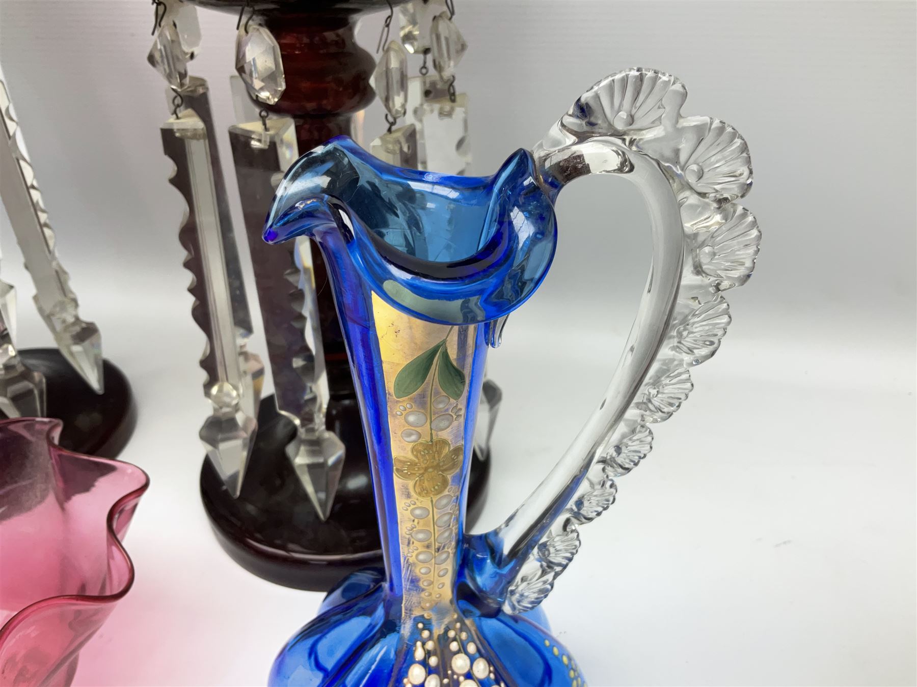 Pair of Victorian ruby glass lustre vases - Image 6 of 11