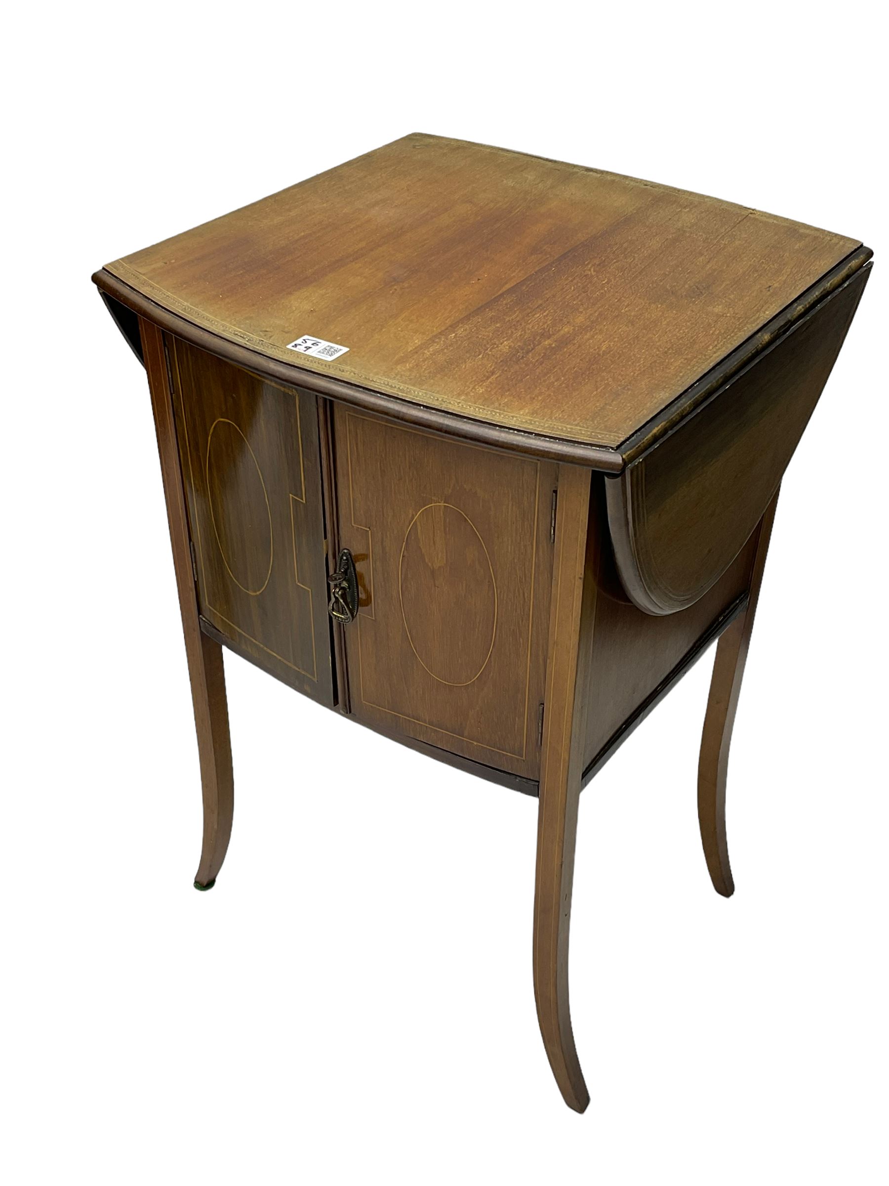 20th century mahogany two door cupboard/music cabinet and an early 20th century inlaid drop leaf cab - Image 2 of 3
