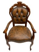 French style elbow chair in buttoned upholstery