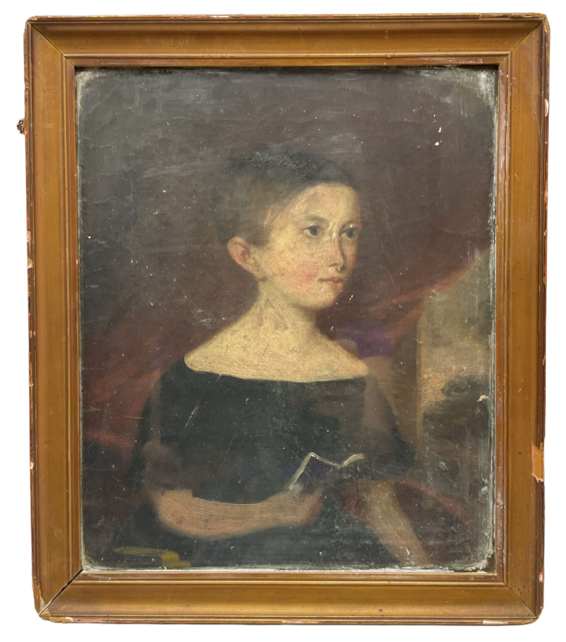 English Primitive School (19th century): Portrait of a Girl Reading a Book - Image 2 of 2