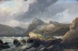 Scottish School (19th century): Rocky Coastal Inlet with Figures