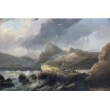 Scottish School (19th century): Rocky Coastal Inlet with Figures