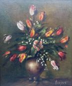 English School (20th century): Still Life of Tulips in a Vase