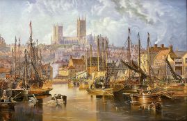 After John Wilson Carmichael (British 1800-1868): 'The Brayford Pool and Lincoln Cathedral'