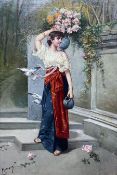 Maresca (Italian early/mid 20th century): Full Length Portrait of a Young Woman in Classical Dress C