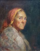 English School (late 20th century): Portrait of a Woman Wearing a Headscarf