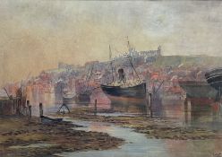 L Heath (British 19th century): Whitby Abbey from the Harbour