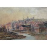 L Heath (British 19th century): Whitby Abbey from the Harbour