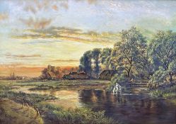 English School (20th century): River Landscape at Sunrise