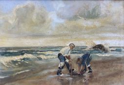 English School (Mid-20th century): Fishermen on the Beach
