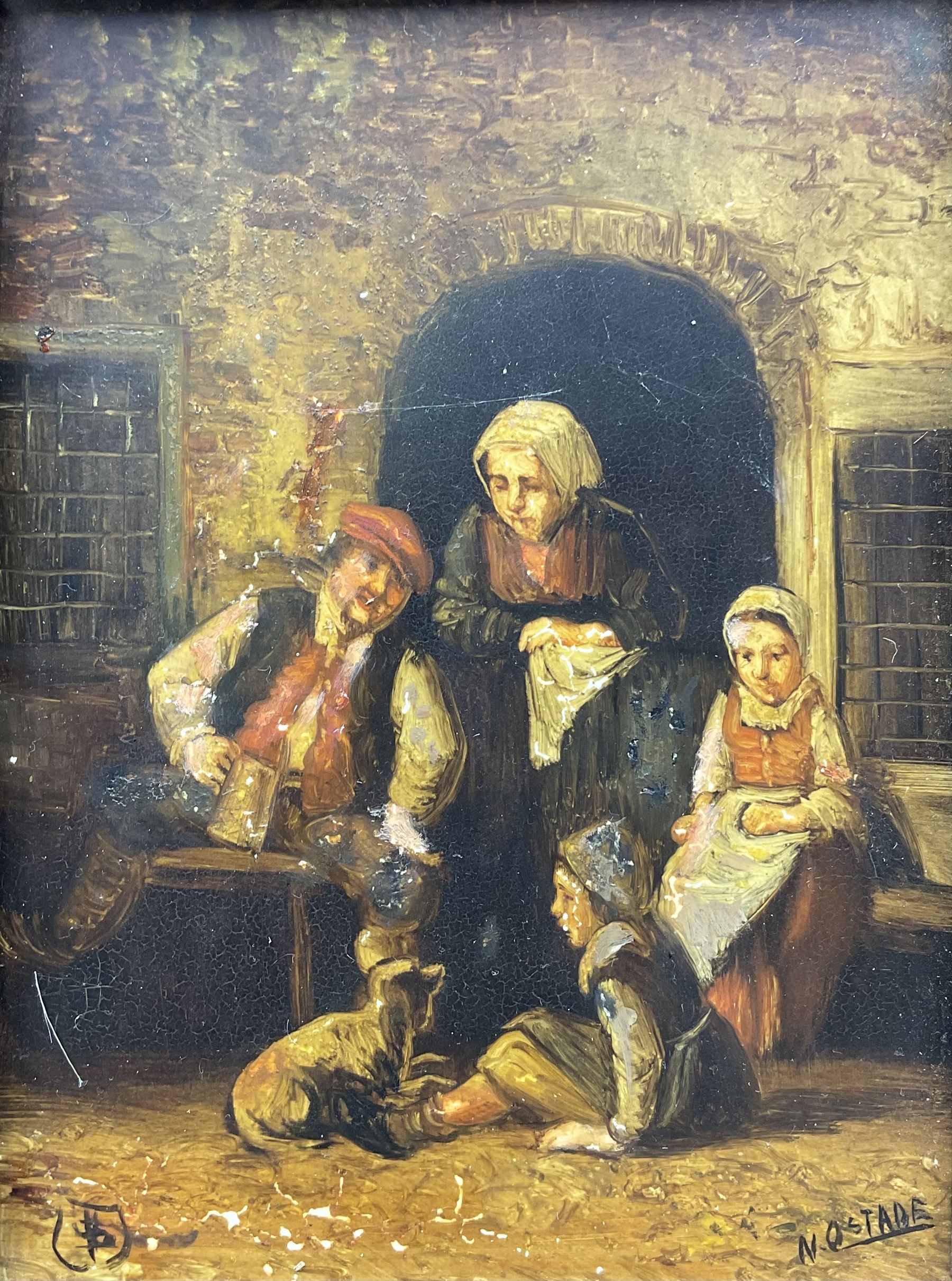 After Adriaen Van Ostade (1610-1685): Family Outside Cottage