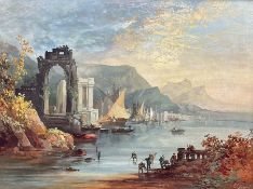 D Lucas (Italian School early 20th century): Italianate Capriccio Landscape with Sailing Boats and F