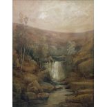 Frederick William Booty (British 1840-1924): Waterfall with Angler