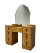 Mid-20th century light oak twin pedestal dressing table