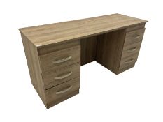 Oak finish twin pedestal desk/dressing table