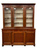 Large Victorian mahogany bookcase on cupboard