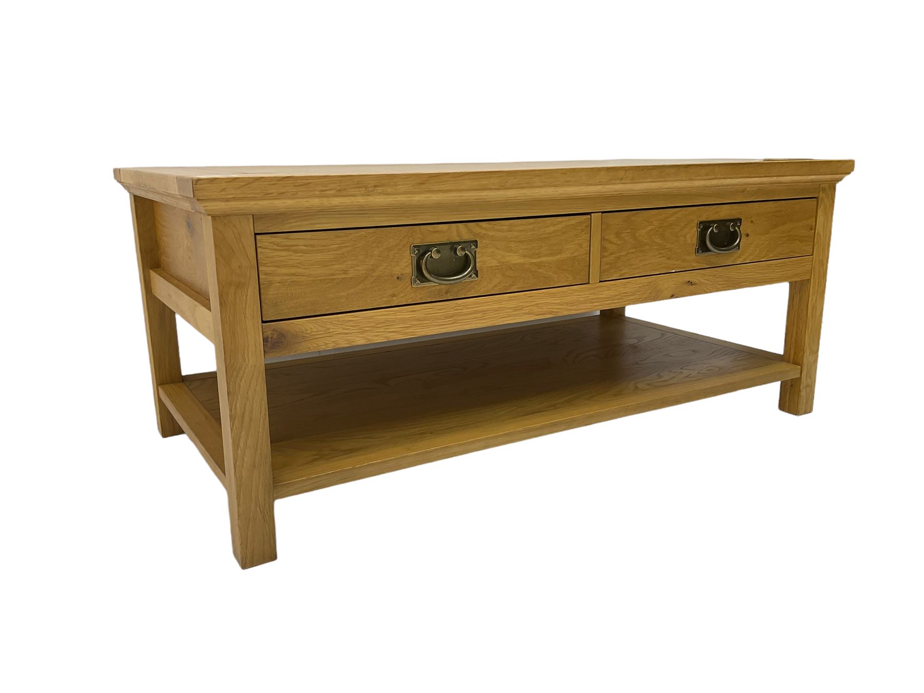 Light oak coffee table fitted with two drawers and undertier - Image 2 of 7