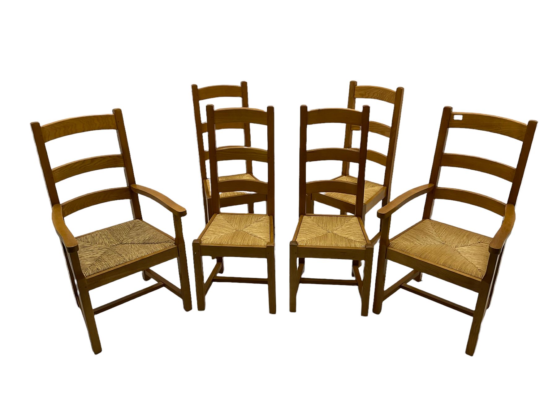 Set of six light oak dining chairs