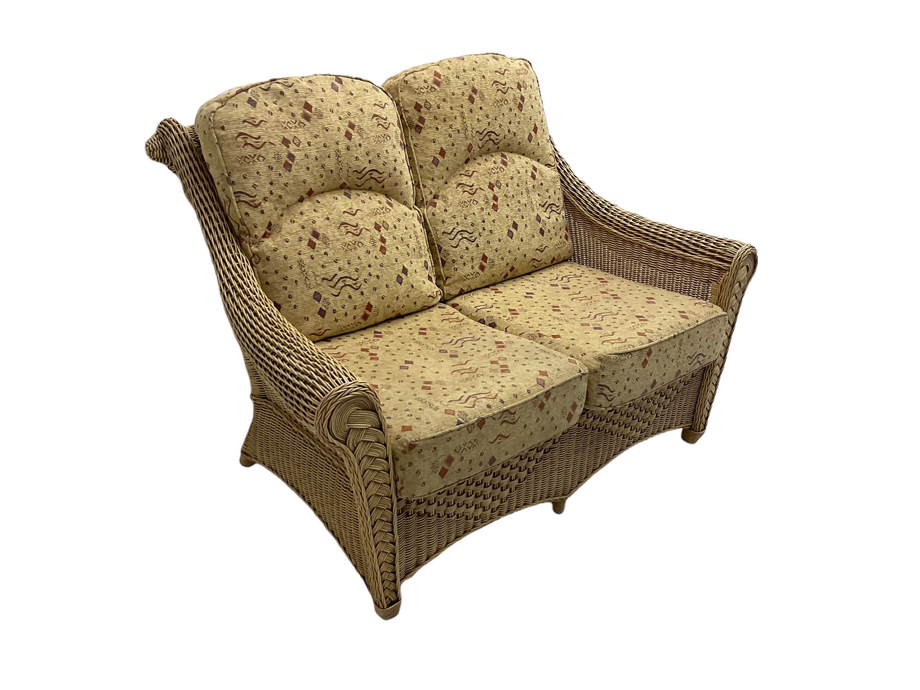 Four piece cane conservatory suite - two seat sofa (W130cm) - Image 4 of 16