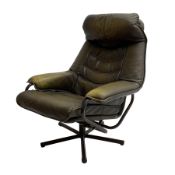 Skoghaug Industries - reclining swivel armchair upholstered in khaki brown leather