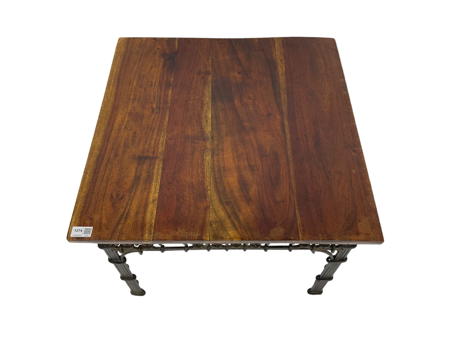 Hardwood and wrought metal coffee or occasional table - Image 2 of 6