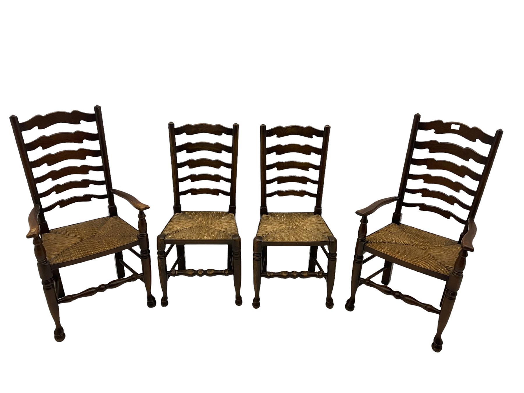 Set of four quality elm ladder back dining chairs - Image 6 of 6