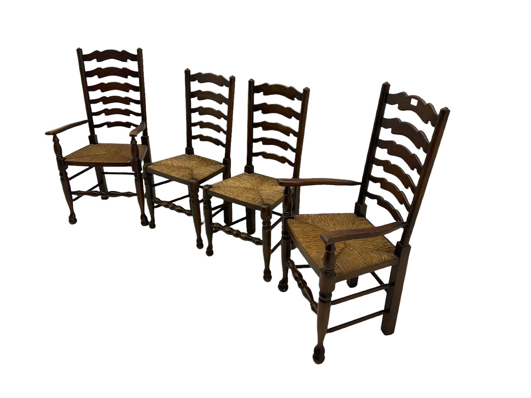 Set of four quality elm ladder back dining chairs - Image 3 of 6