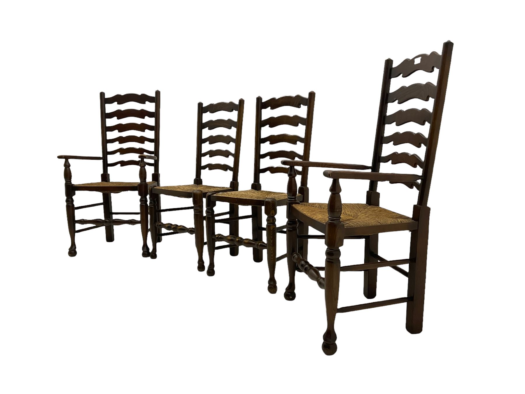 Set of four quality elm ladder back dining chairs - Image 2 of 6