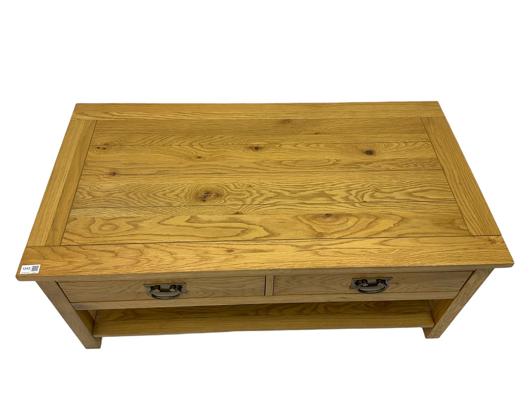 Light oak coffee table fitted with two drawers and undertier - Image 6 of 7