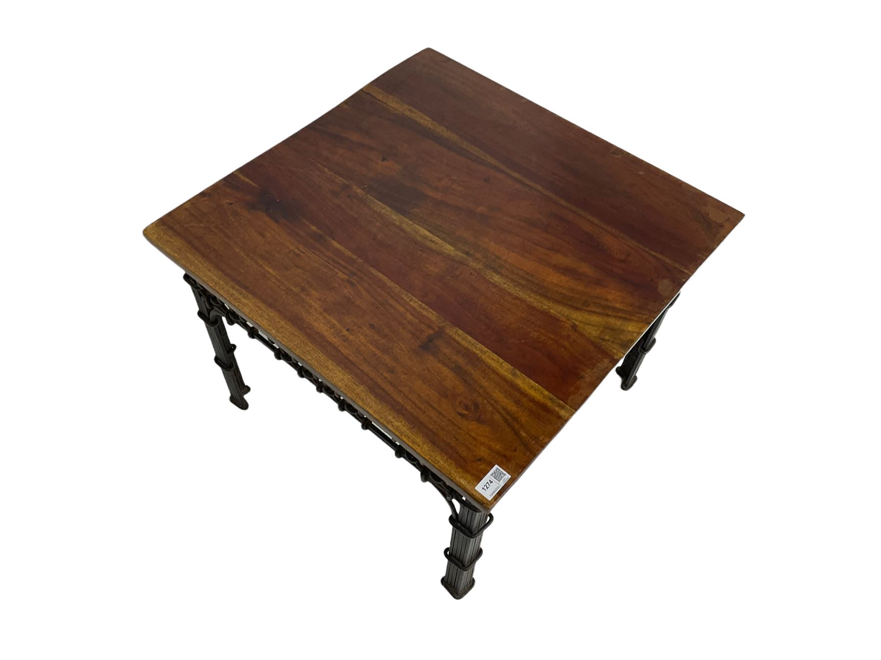 Hardwood and wrought metal coffee or occasional table - Image 4 of 6