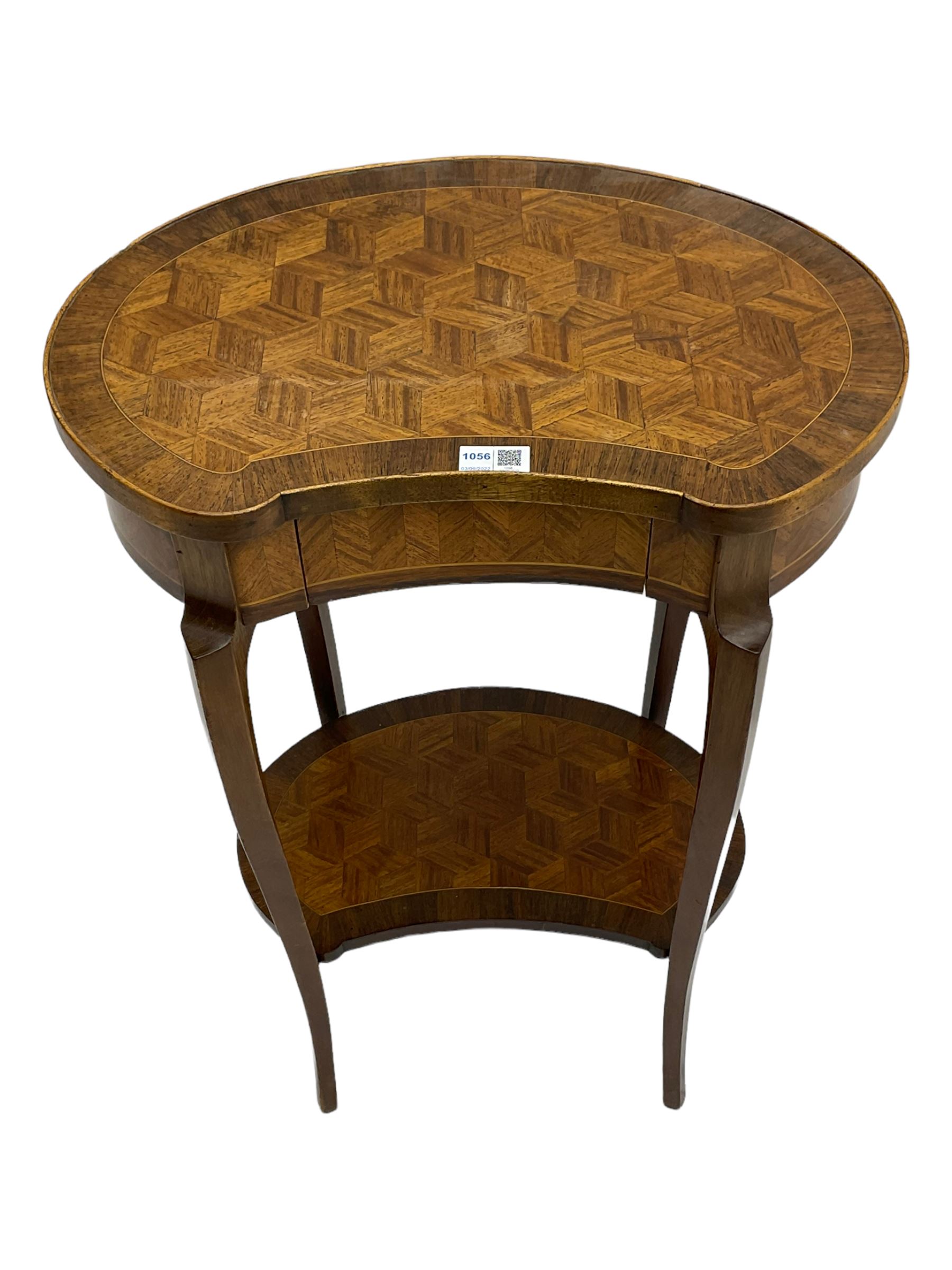 French style walnut parquetry kidney shaped table - Image 4 of 5