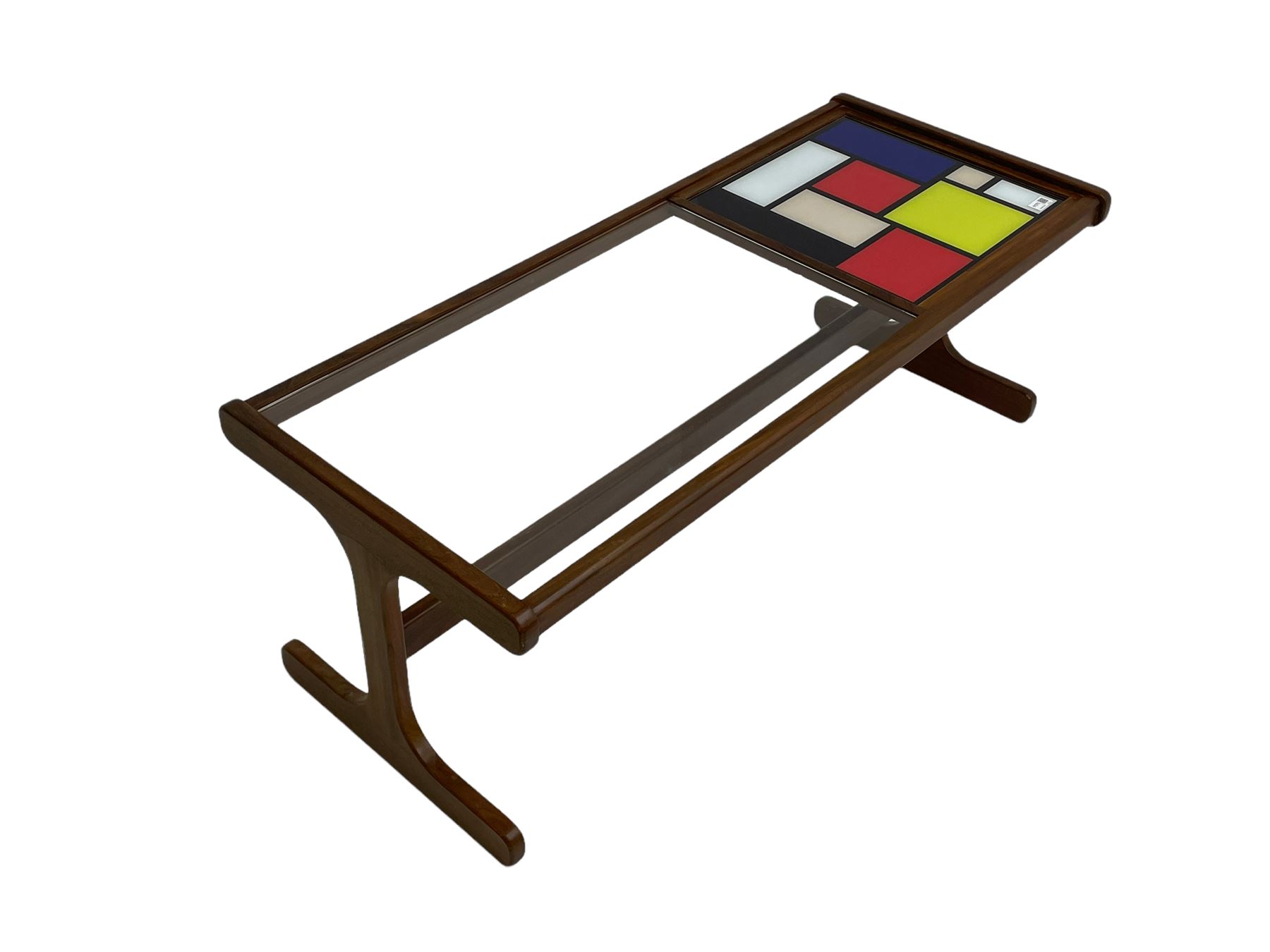 G-Plan - rectangular teak coffee table with Mondrian style inset and glass top - Image 6 of 6