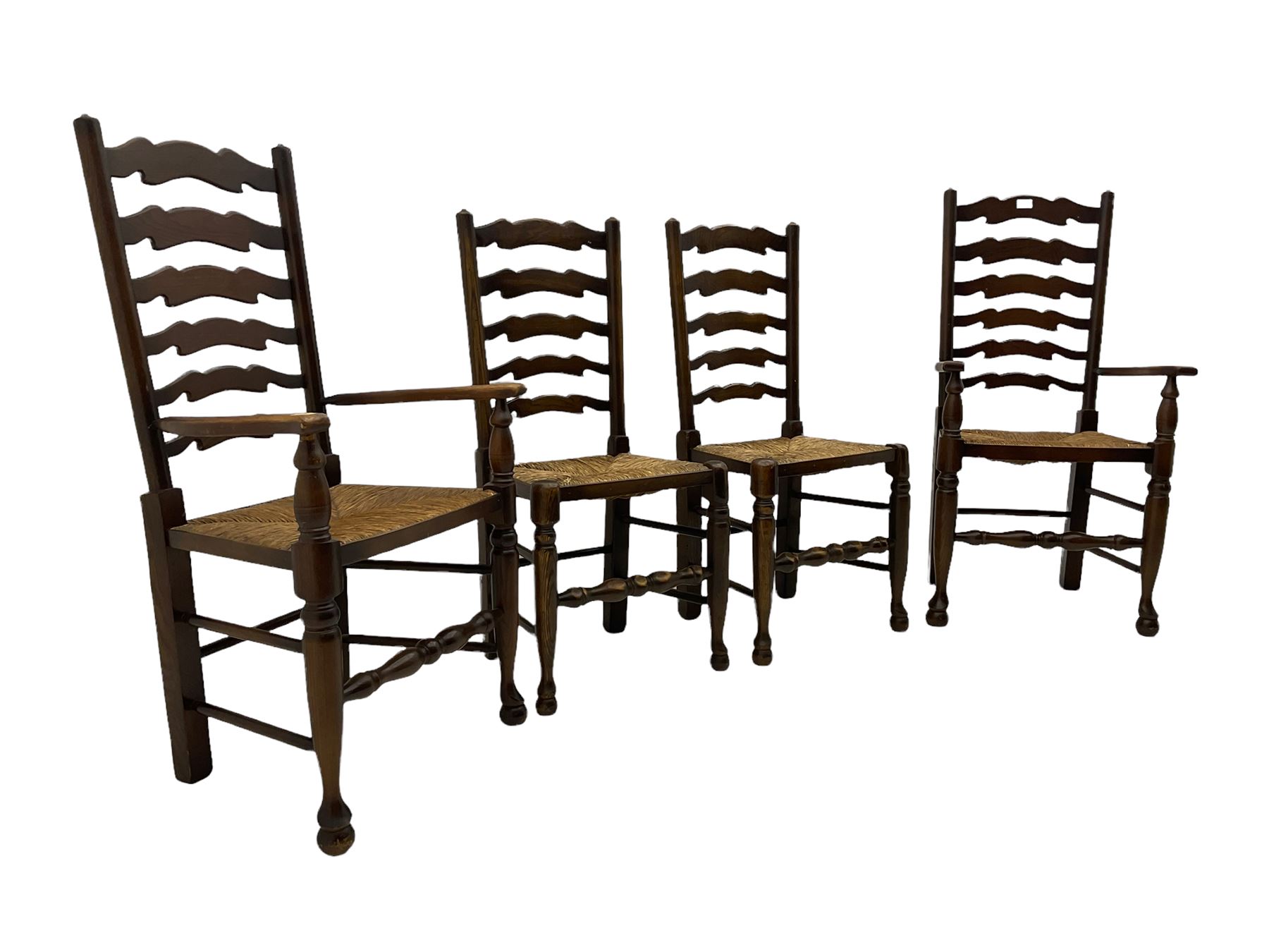 Set of four quality elm ladder back dining chairs - Image 4 of 6