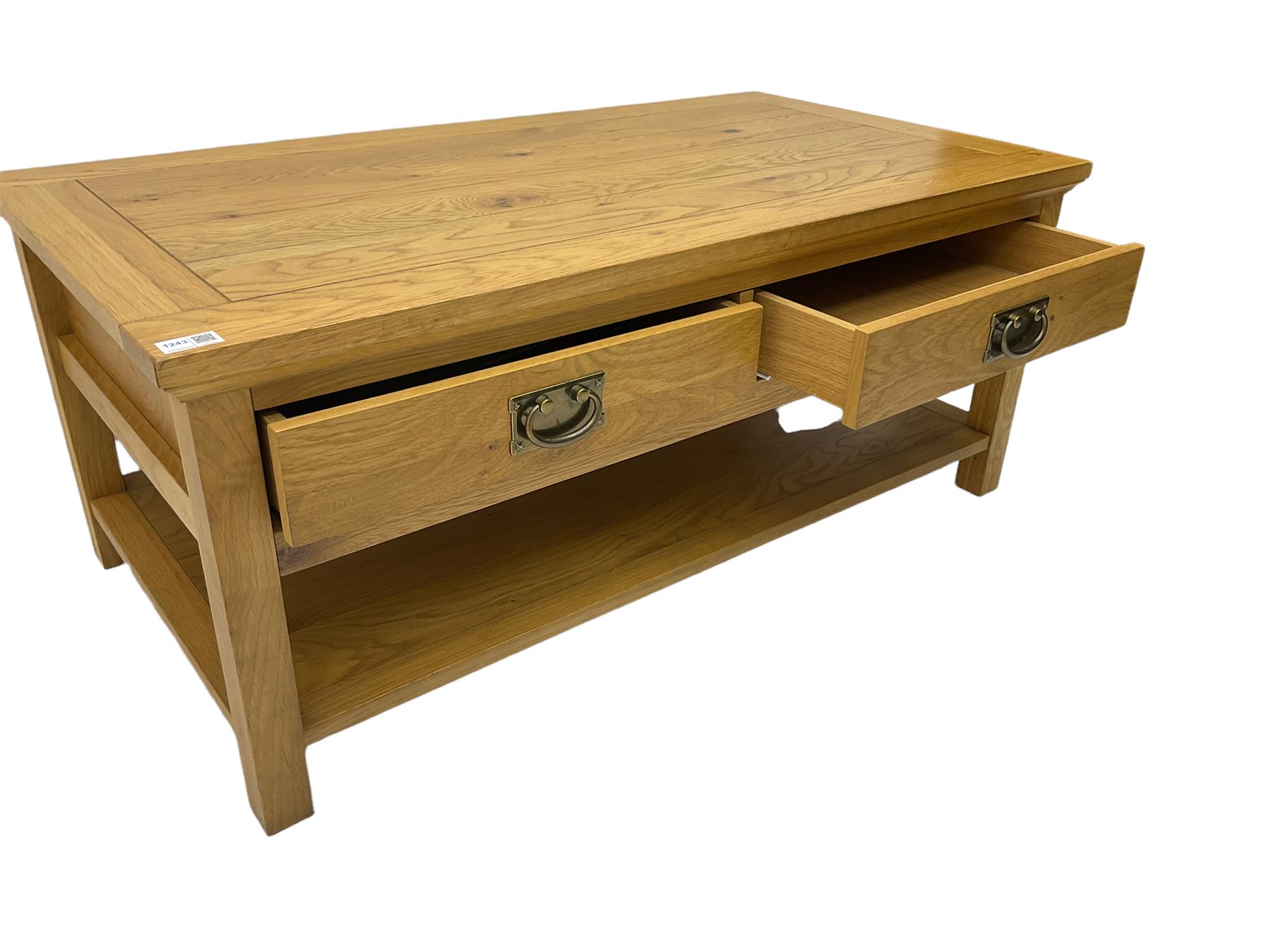 Light oak coffee table fitted with two drawers and undertier - Image 5 of 7