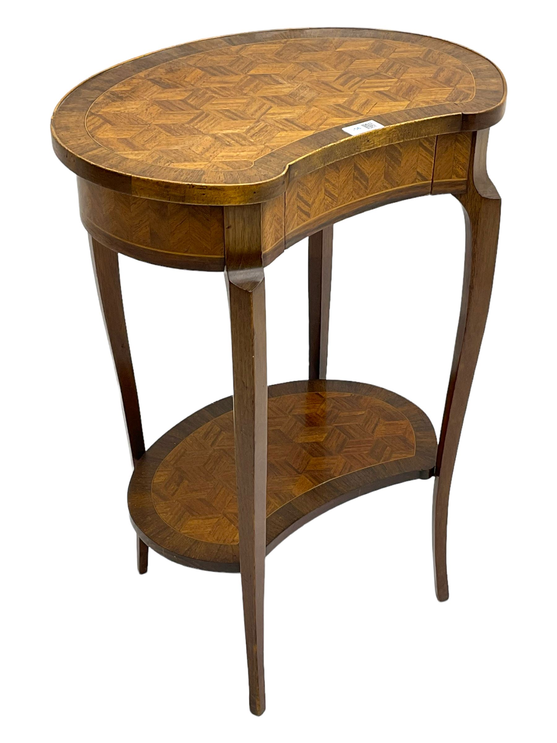 French style walnut parquetry kidney shaped table