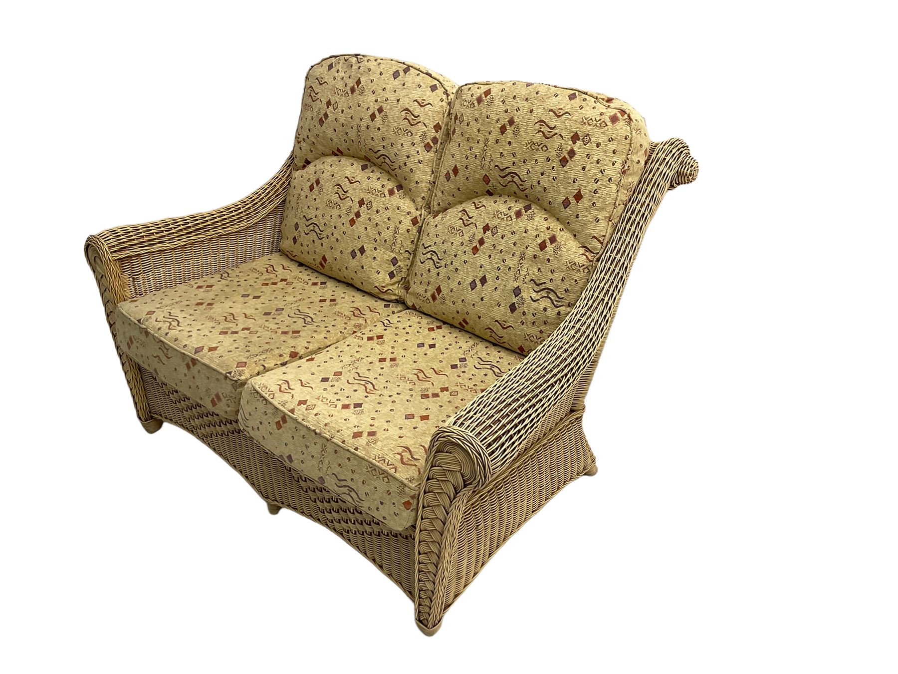 Four piece cane conservatory suite - two seat sofa (W130cm) - Image 2 of 16