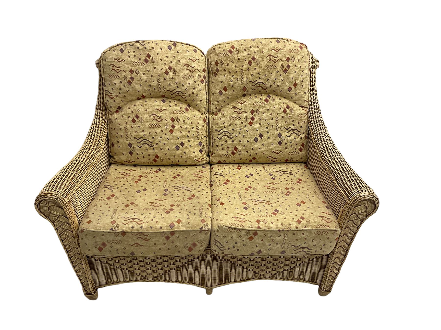 Four piece cane conservatory suite - two seat sofa (W130cm) - Image 3 of 16