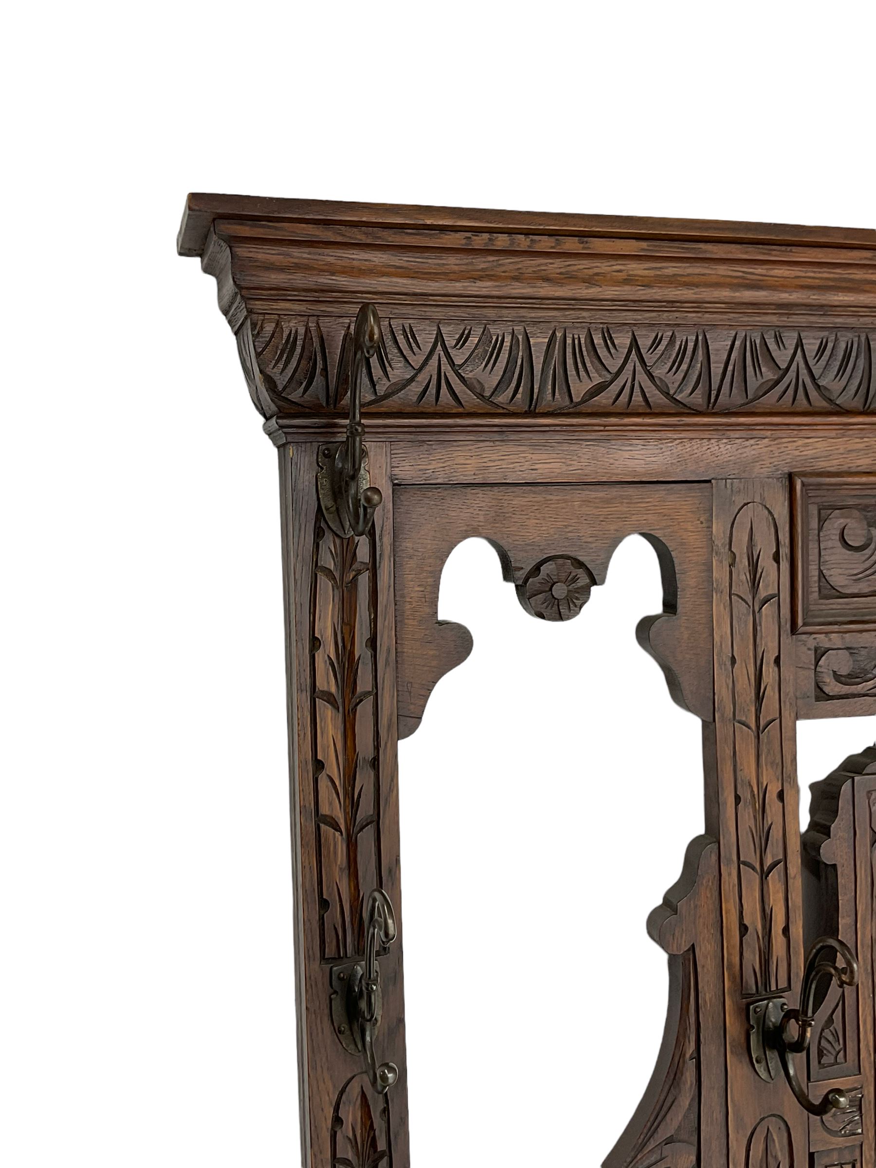 Victorian heavily carved oak hall-stand - Image 7 of 7